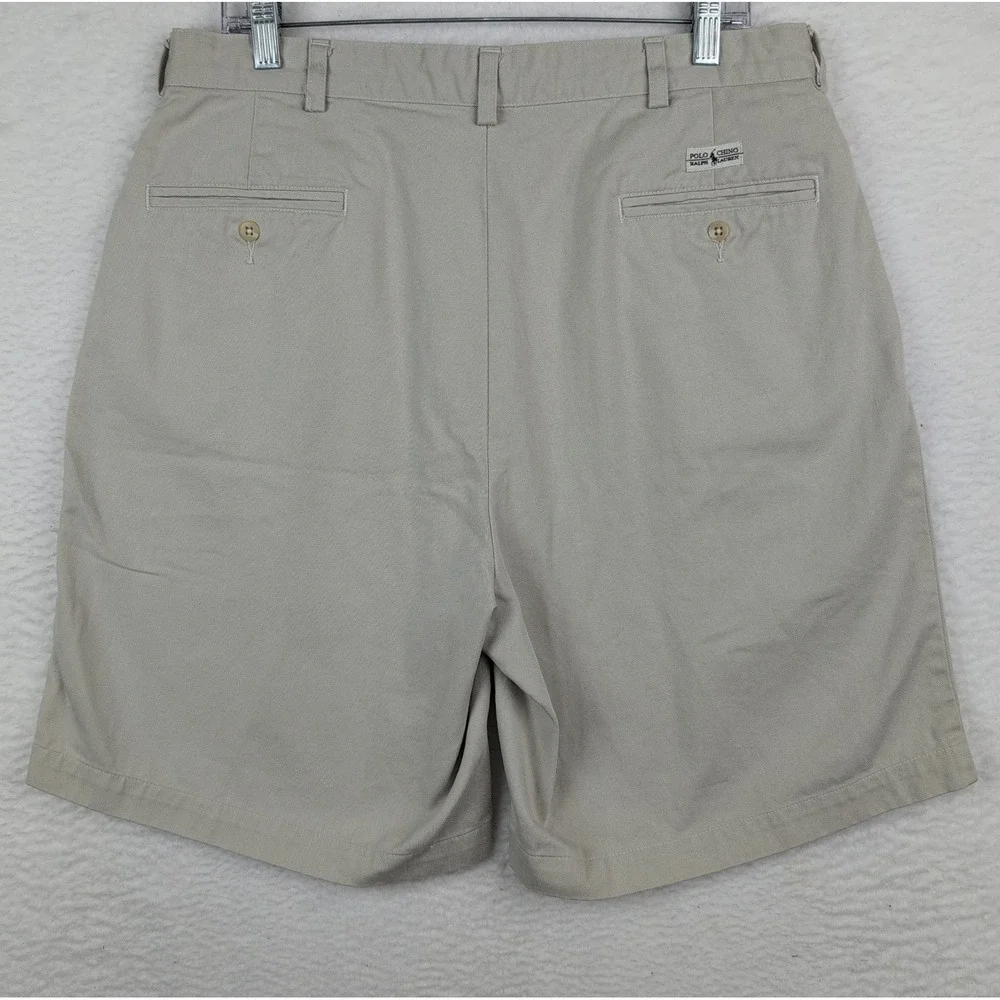 Polo Ralph Lauren Tyler Short Mens 36 Tan Khaki Pleated Classic Chino Cotton 9in